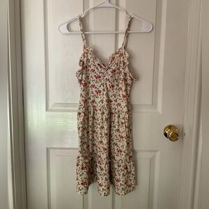 Cream and Red Ruffled Tiered Mini Sundress